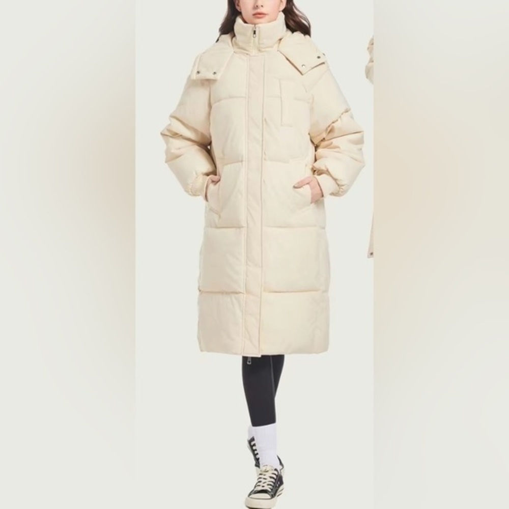 Premium fashion winter classic hooded long down puffer, NWT Cream, XXL (β¦